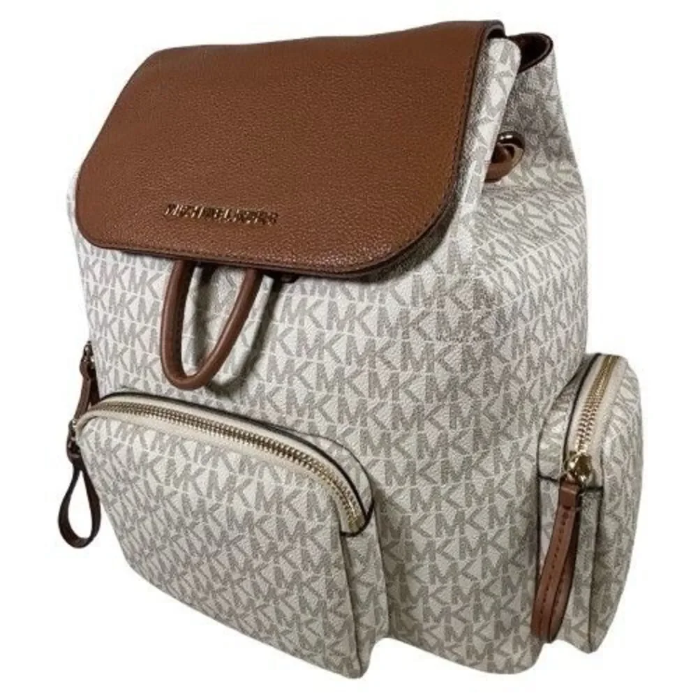 MICHAEL KORS ABBEY Vanilla Large Cargo Signature Backpack Bag 35T9GAYB7B NWOT